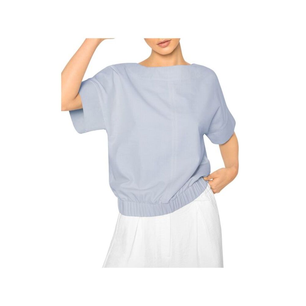 B NEW YORK Womens Blue Pinstripe Boat Neck Crop Top L
